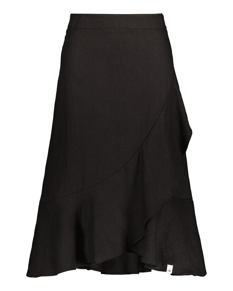 Linen Ruffle Skirt, Black