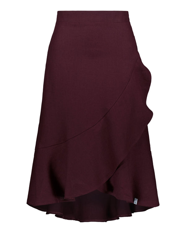 Linen Ruffle Skirt, Merlot