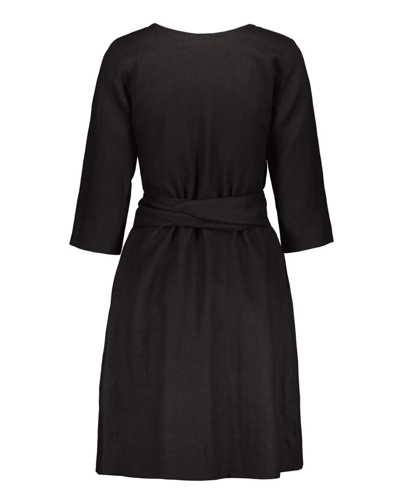 Linen Wrap Dress, Black