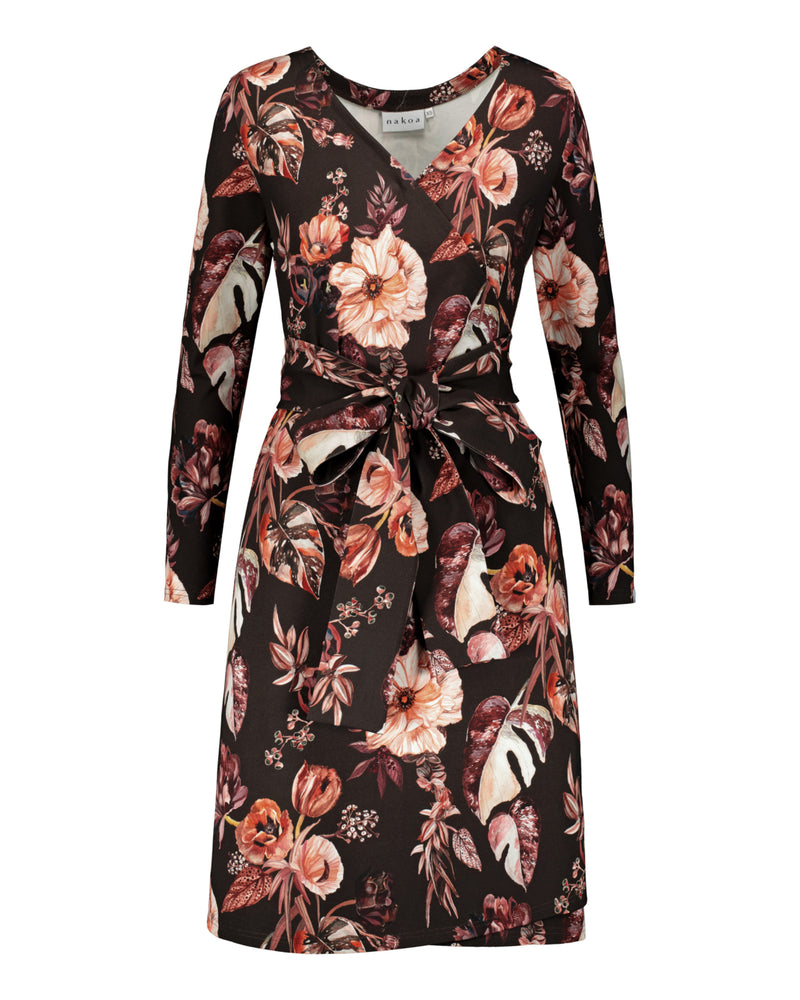 Print Wrap Dress, Harvest Poppies 