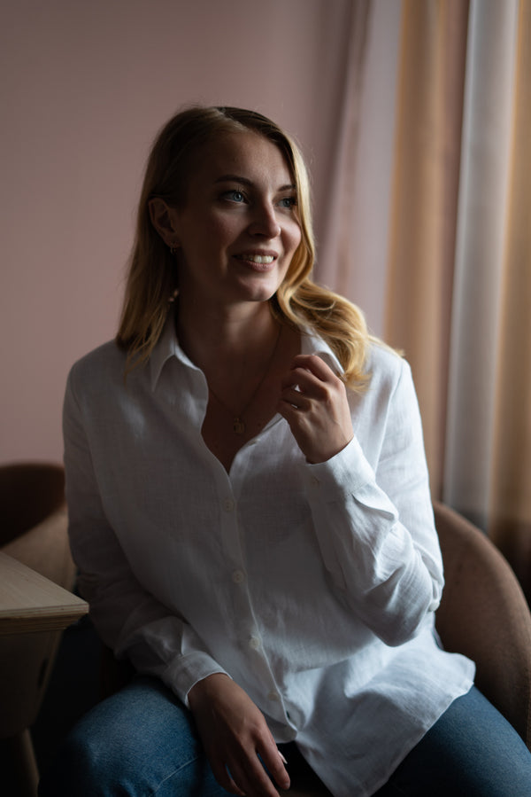 Chloe Linen Shirt, Cloudy White