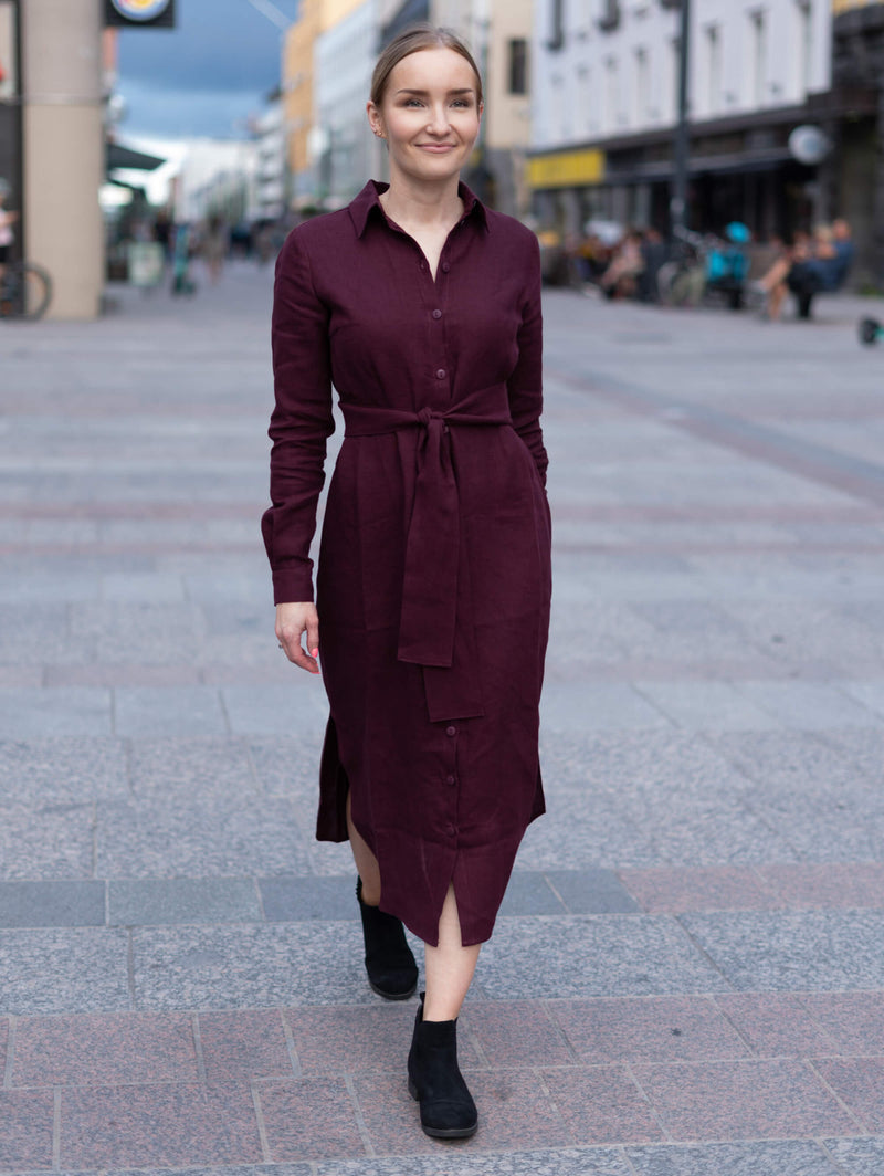 Chloe Linen Dress, Merlot