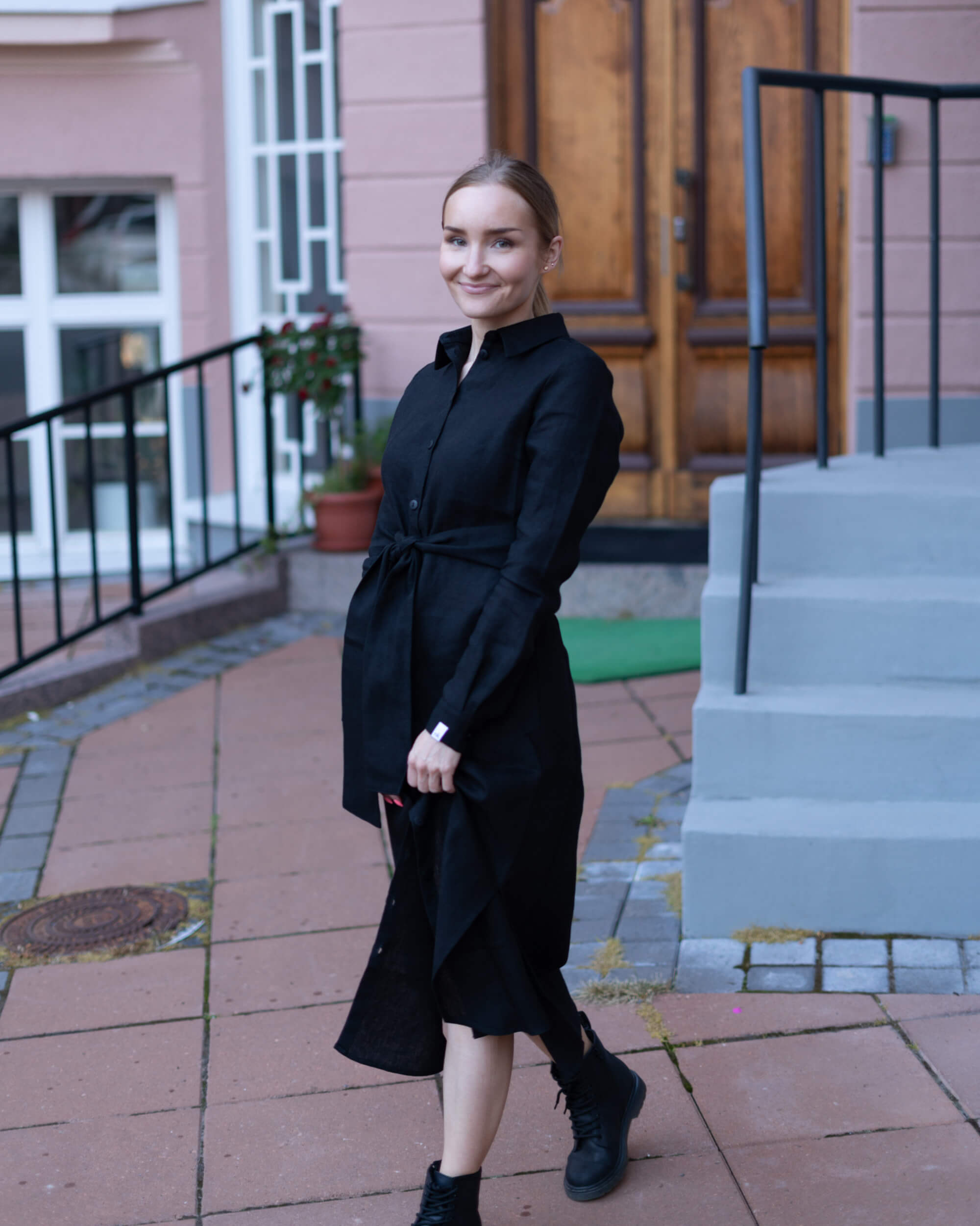 Chloe Linen Dress, Black