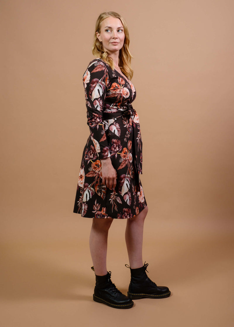 Print Wrap Dress, Harvest Poppies 