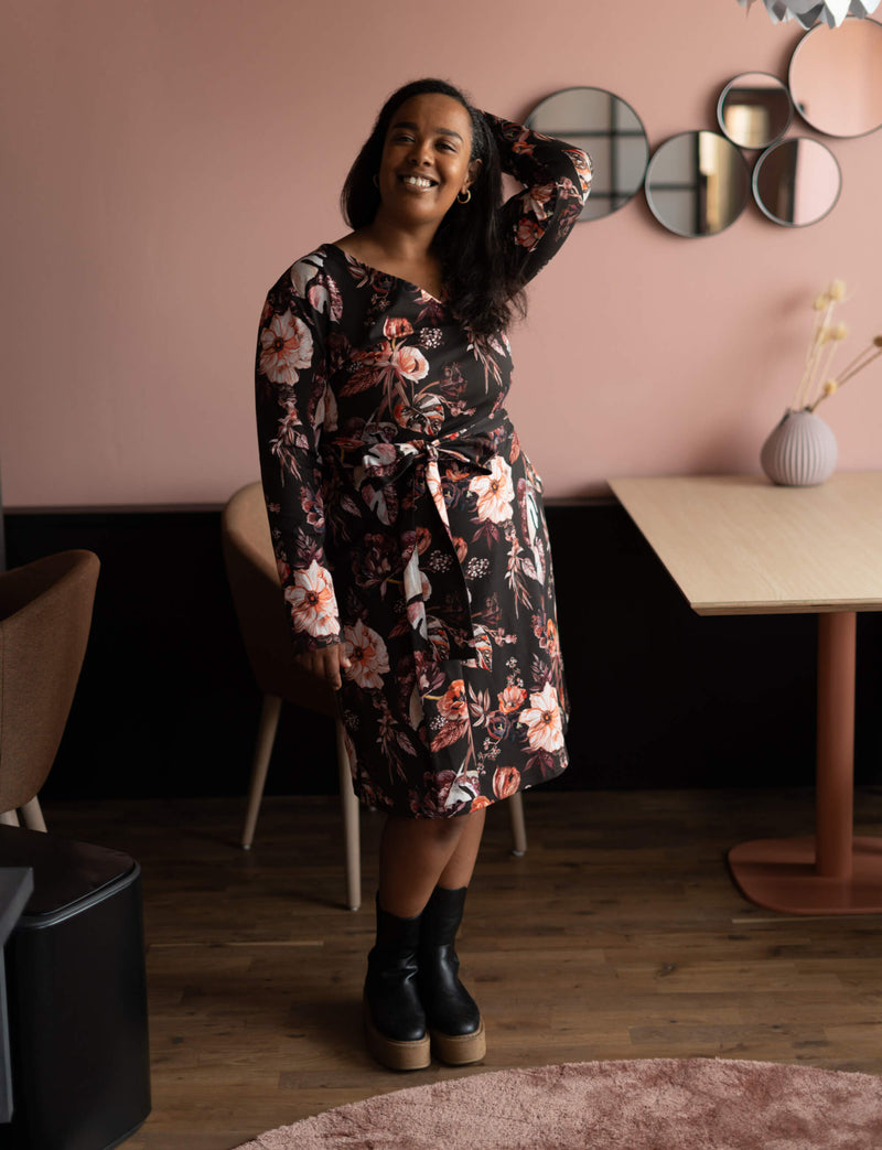 Print Wrap Dress, Harvest Poppies 