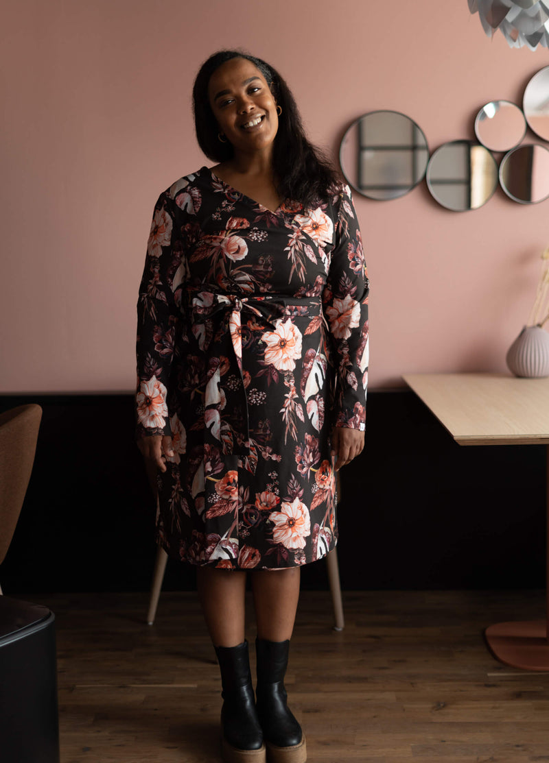 Print Wrap Dress, Harvest Poppies 