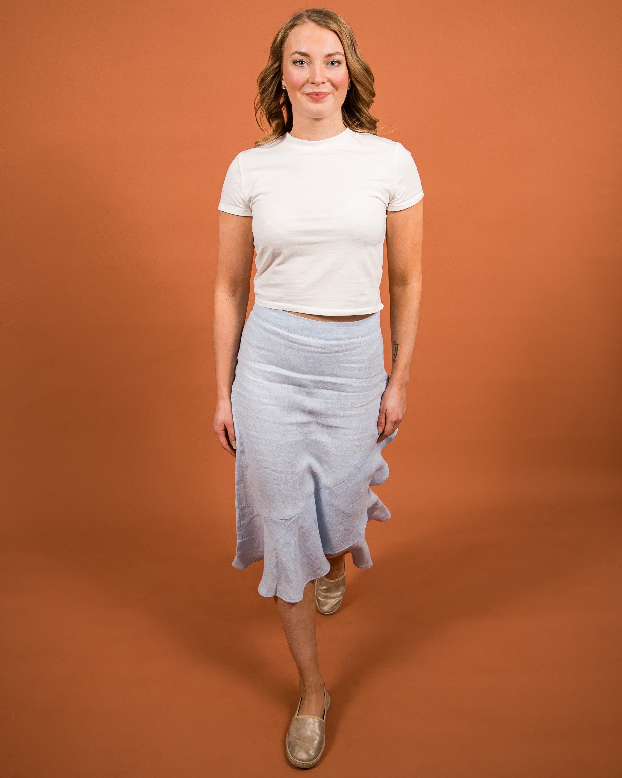 Linen Ruffle Skirt, Sky Blue