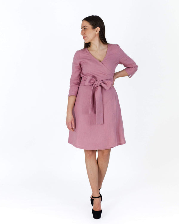 Linen Wrap Dress, Old Rose