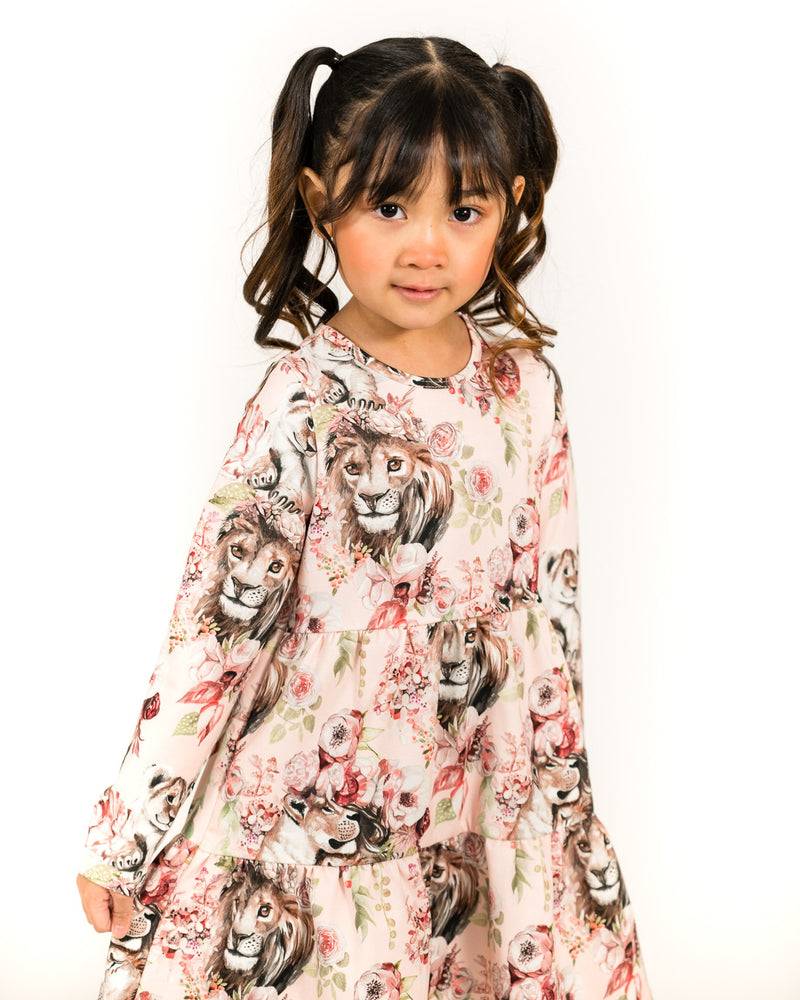 Kid's print layered Dress, Garden of Lions
