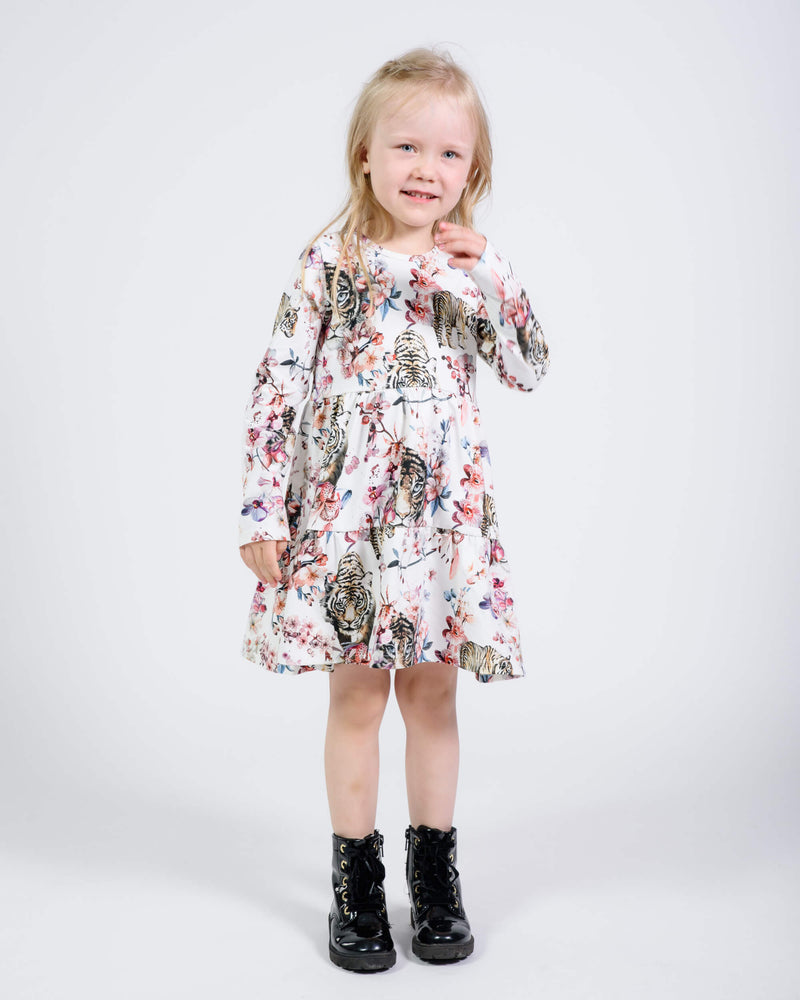 Kid's print layered dress, Tiger Blossom