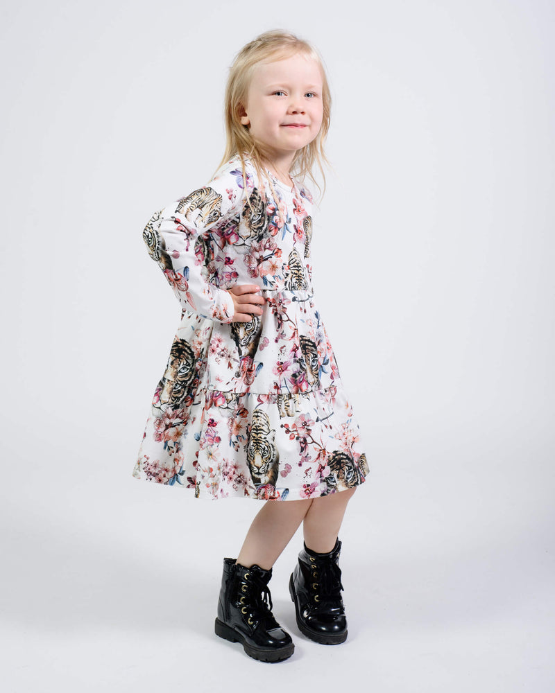 Kid's print layered dress, Tiger Blossom
